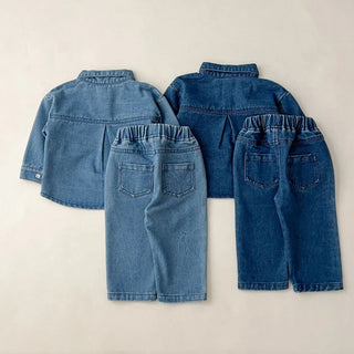 خريف جديد korean version كاجوال print طقم قطعتين دينم بدلة with أكمام طويلة jacket and jeans pants for children