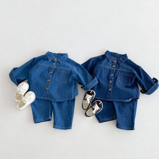 خريف جديد korean version كاجوال print طقم قطعتين دينم بدلة with أكمام طويلة jacket and jeans pants for children