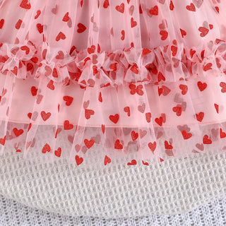 خريف أميرة baby بنت فستان exquisite bow love printed gauze جيب cotton ball gown ستايل for parties and evenings