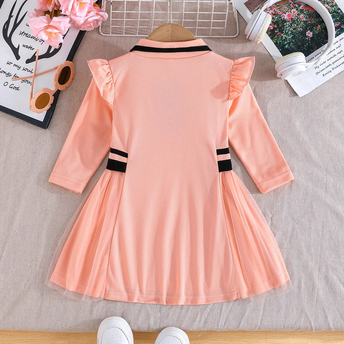 خريف أميرة ستايل baby بنت فستان pink polo collar بليسيه floral فستان for party children's wear