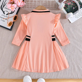 خريف أميرة ستايل baby بنت فستان pink polo collar بليسيه floral فستان for party children's wear