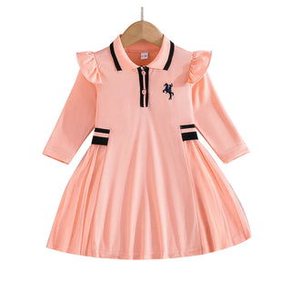 خريف أميرة ستايل baby بنت فستان pink polo collar بليسيه floral فستان for party children's wear