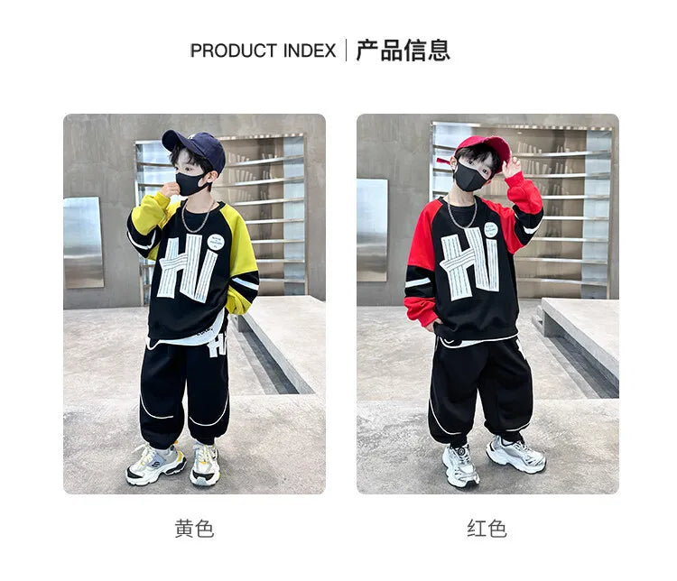 خريف sports بدلة for أولاد جديد foreign ستايل two-piece shuai tide print clothing for أطفال for ربيع خريف gift for children