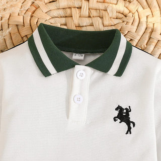 خريف ربيع كاجوال sports بدلة for baby أولاد joker ستايل contrast polo collar horse riding printing أطفال clothes hooded collar