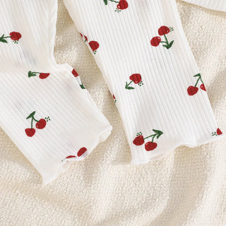 خريف ربيع بنات clothing طقم cross-border exclusive fun cherry printing lace كم vertical pattern بدلة sweet lovely بنت