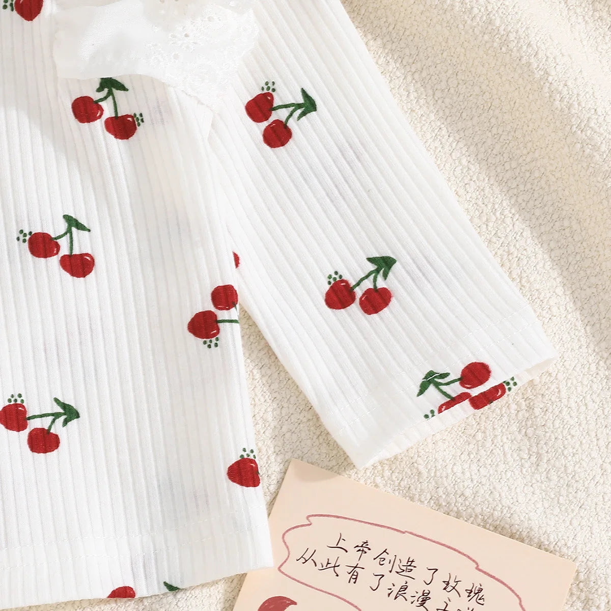 خريف ربيع بنات clothing طقم cross-border exclusive fun cherry printing lace كم vertical pattern بدلة sweet lovely بنت