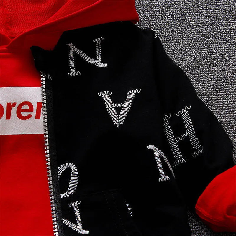 خريف شتاء جديد أولاد zipper shirt three-piece طقم children baby full printed letters hooded أكمام طويلةs بدلة