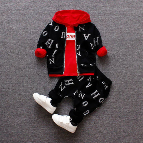 خريف شتاء جديد أولاد zipper shirt three-piece طقم children baby full printed letters hooded أكمام طويلةs بدلة