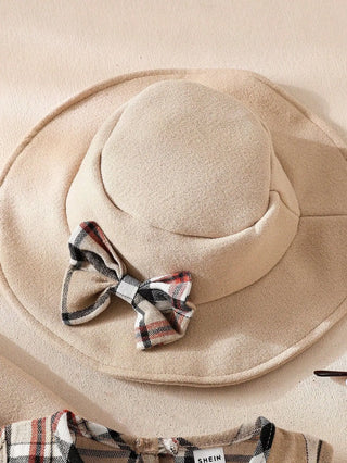 خريف and شتاء بنات كاجوال بدلة طقم of three elegant woolen cloth coat with plaid جيب bow hat cross-border availability