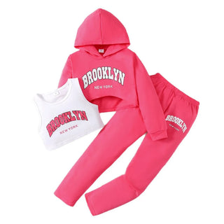 خريف and شتاء بنات' أكمام طويلةd letter printed hooded sweatshirt أكمام طويلةd three piece طقم