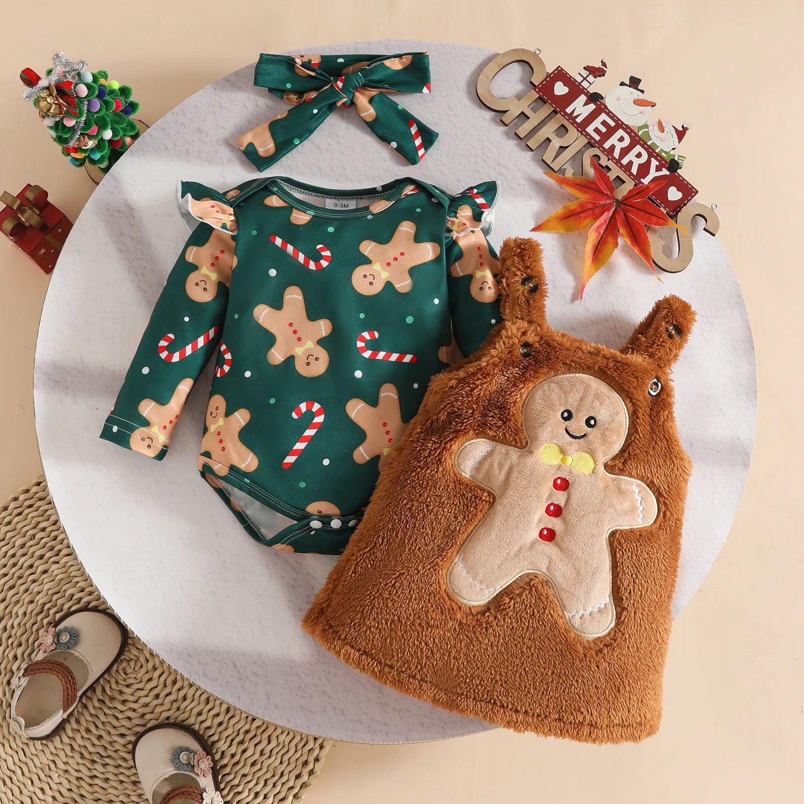 baby بنت christmas gingerbread santa claus جيب بدلة أكمام طويلة ha فستان with strapless جيب 3pcs طقم cotton fabric fleece