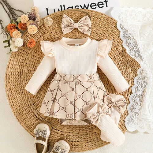 baby بنت sweet fashion جمبسوت beige triangle hat headscarf matching socks-2pcs cotton clothing طقم for ربيع وخريف