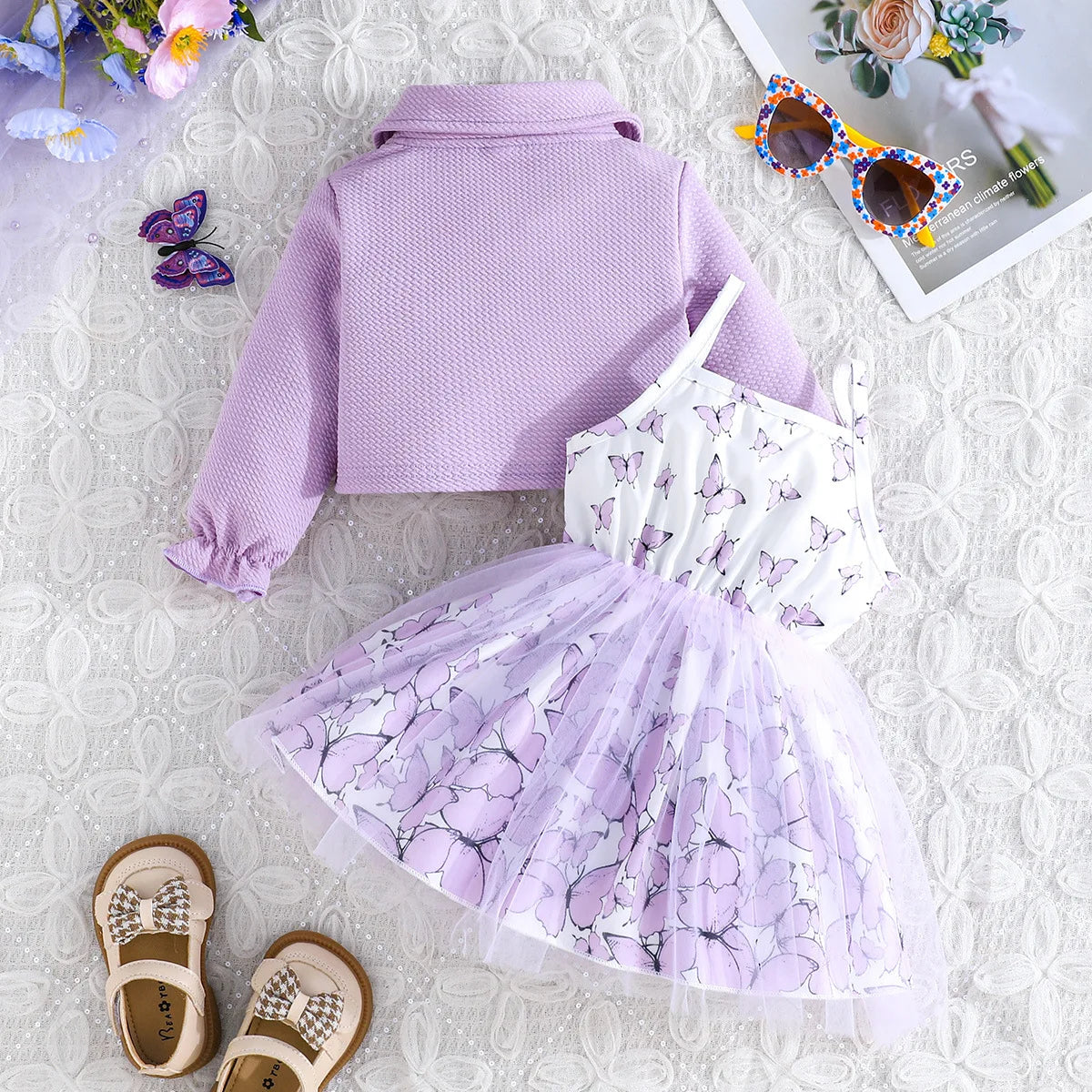 baby بنت's ربيع خريف gentle purple dream wind بدلة solid color coat butterfly floral printed daily boutique جديد 2 pieces