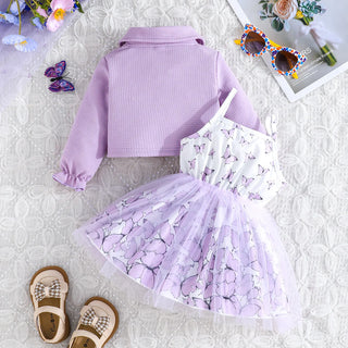 baby بنت's ربيع خريف gentle purple dream wind بدلة solid color coat butterfly floral printed daily boutique جديد 2 pieces