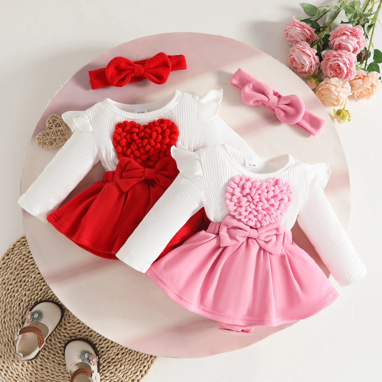 baby بنات' three-dimensional floral climbing أكمام طويلة outfit cute cotton clothing snap button hair band for infants