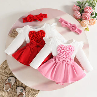 baby بنات' three-dimensional floral climbing أكمام طويلة outfit cute cotton clothing snap button hair band for infants