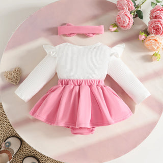 baby بنات' three-dimensional floral climbing أكمام طويلة outfit cute cotton clothing snap button hair band for infants