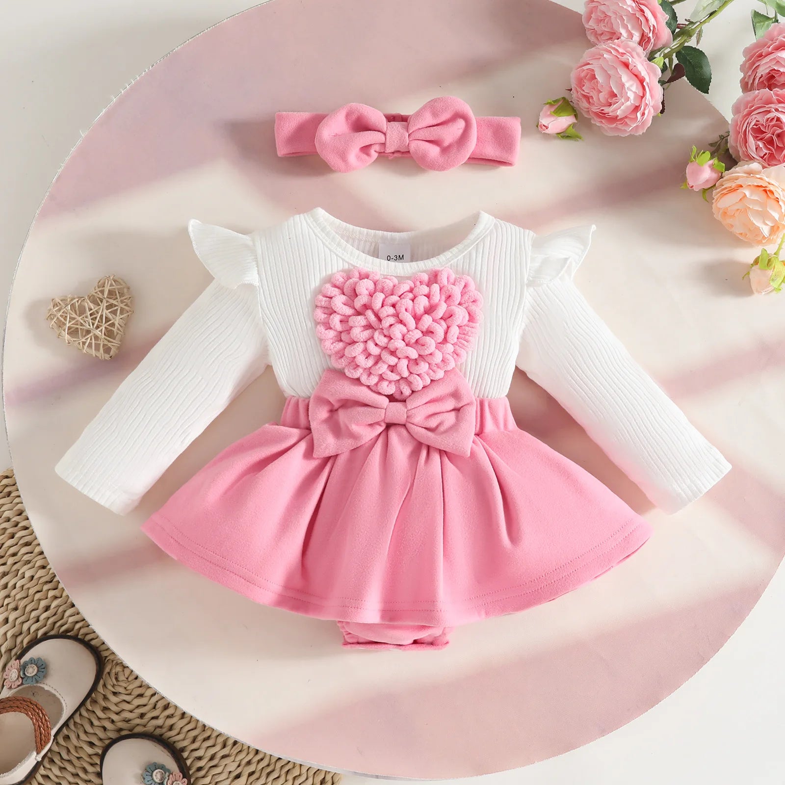 baby بنات' three-dimensional floral climbing أكمام طويلة outfit cute cotton clothing snap button hair band for infants