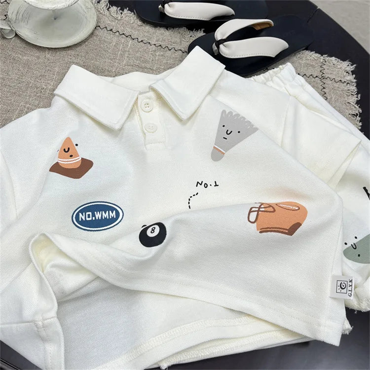 baby طقم صيف جديد أولاد polo shirt أكمام قصيرة t-shirt shorts خفيف طقم قطعتين