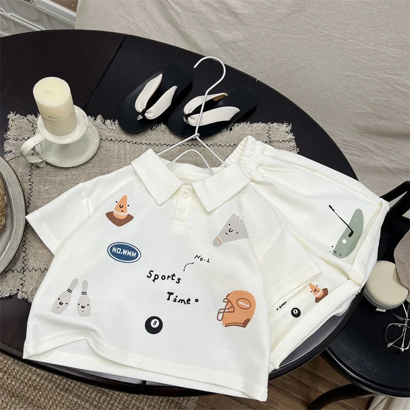 baby طقم صيف جديد أولاد polo shirt أكمام قصيرة t-shirt shorts خفيف طقم قطعتين
