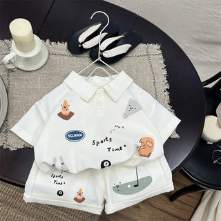 baby طقم صيف جديد أولاد polo shirt أكمام قصيرة t-shirt shorts خفيف طقم قطعتين