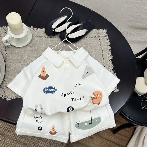 baby طقم صيف جديد أولاد polo shirt أكمام قصيرة t-shirt shorts خفيف طقم قطعتين