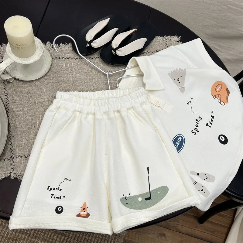 baby طقم صيف جديد أولاد polo shirt أكمام قصيرة t-shirt shorts خفيف طقم قطعتين