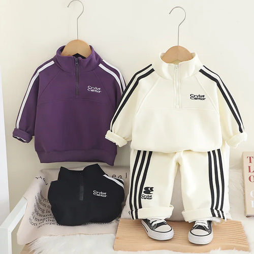 baby كاجوال sportswear موضة 2025 ربيع وخريف جديد ستايل handsome knitted cotton hoodie طقم قطعتين for أولاد and بنات