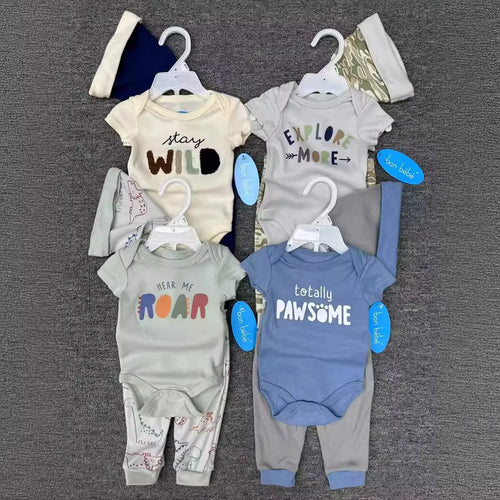 ولد baby جمبسوت with أكمام قصيرة and triangle hat 100% cotton fart ha coat & pants طقم for infants
