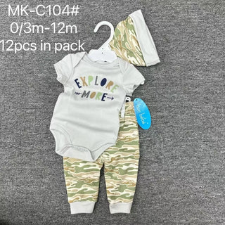 ولد baby جمبسوت with أكمام قصيرة and triangle hat 100% cotton fart ha coat & pants طقم for infants