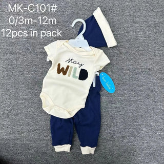 ولد baby جمبسوت with أكمام قصيرة and triangle hat 100% cotton fart ha coat & pants طقم for infants