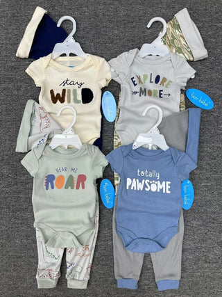 ولد baby جمبسوت with أكمام قصيرة and triangle hat 100% cotton fart ha coat & pants طقم for infants