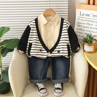 أولاد' خريف طقم موضة 2025 جديد children's striped jacket jeans خريف فستان أولاد' baby clothes