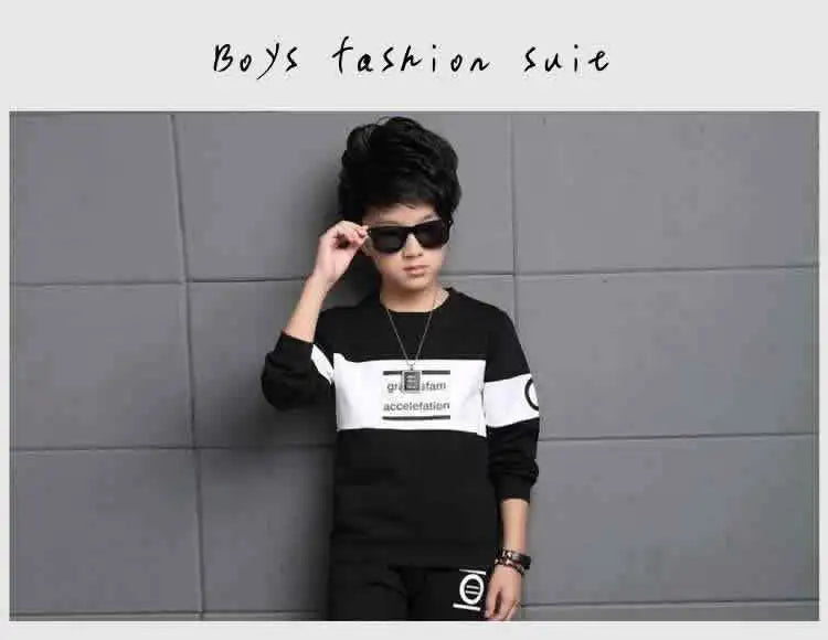 أولاد كاجوال print طقم قطعتين طويل-sleeved t-shirt and pants for ربيع وخريف children's cotton clothing