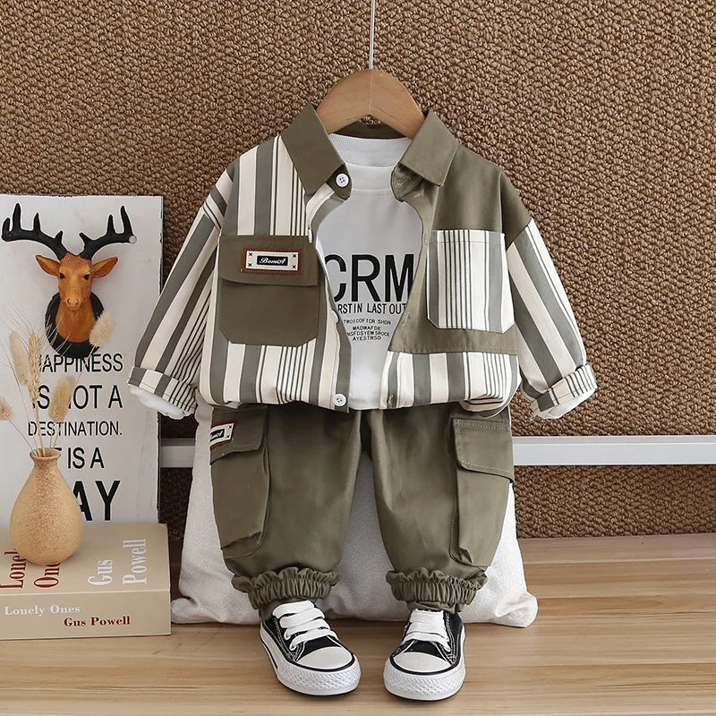 أولاد كاجوال ربيع خريف بدلة جديد baby clothes vertical shirt three-piece طقم for 1-3 years old5 baby children's clothing