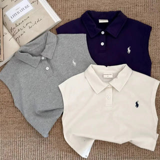 أولاد' كاجوال طقم قطعتين بدون أكمام polo shirt and solid color cotton shorts for خريف
