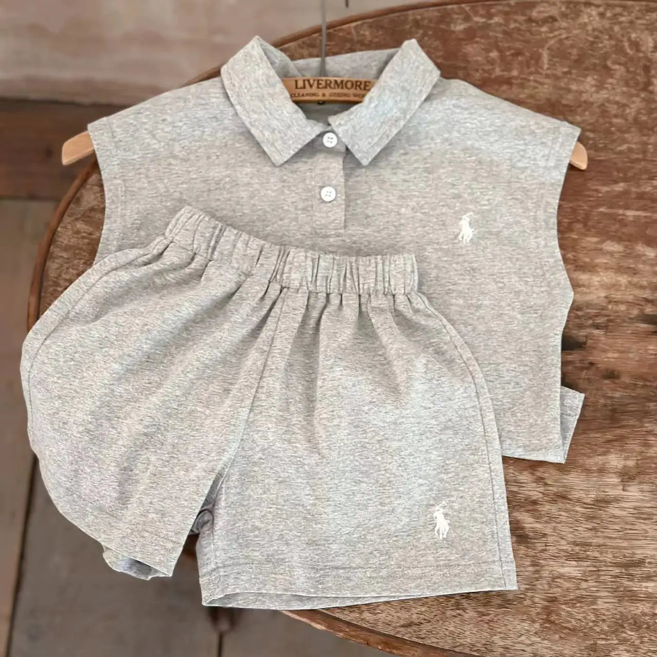 أولاد' كاجوال طقم قطعتين بدون أكمام polo shirt and solid color cotton shorts for خريف
