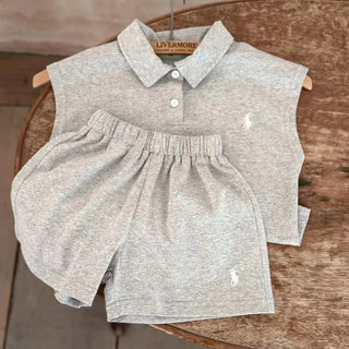 أولاد' كاجوال طقم قطعتين بدون أكمام polo shirt and solid color cotton shorts for خريف