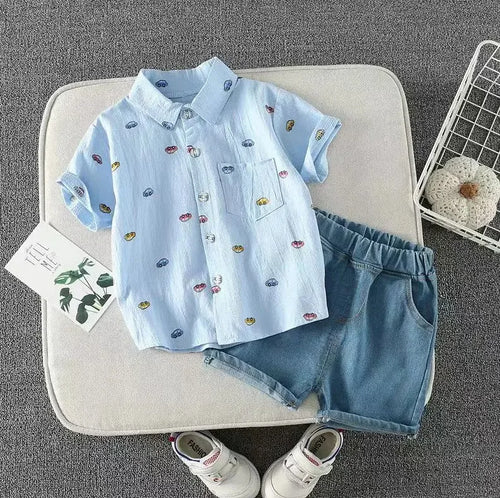 أولاد odm cotton طقم قطعتين أكمام قصيرة صيف بدلة with print كاجوال خفيف breathable shirt & jeans for children