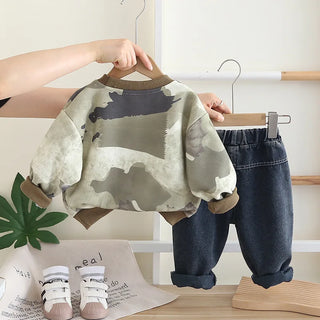 أولاد' ربيع وخريف clothing طقم موضة 2025 جديد children's sports camouflage hoodie طقم قطعتين