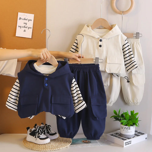 أولاد' ربيع وخريف clothing طقم موضة 2025 جديد ستايل ربيع وخريف handsome workwear 3-piece فيست طقم