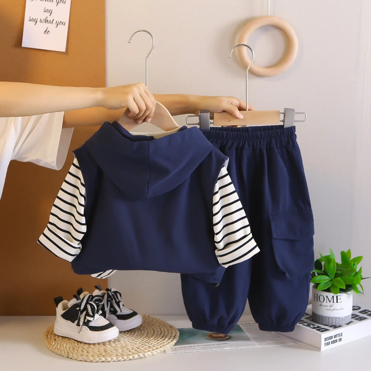 أولاد' ربيع وخريف clothing طقم موضة 2025 جديد ستايل ربيع وخريف handsome workwear 3-piece فيست طقم