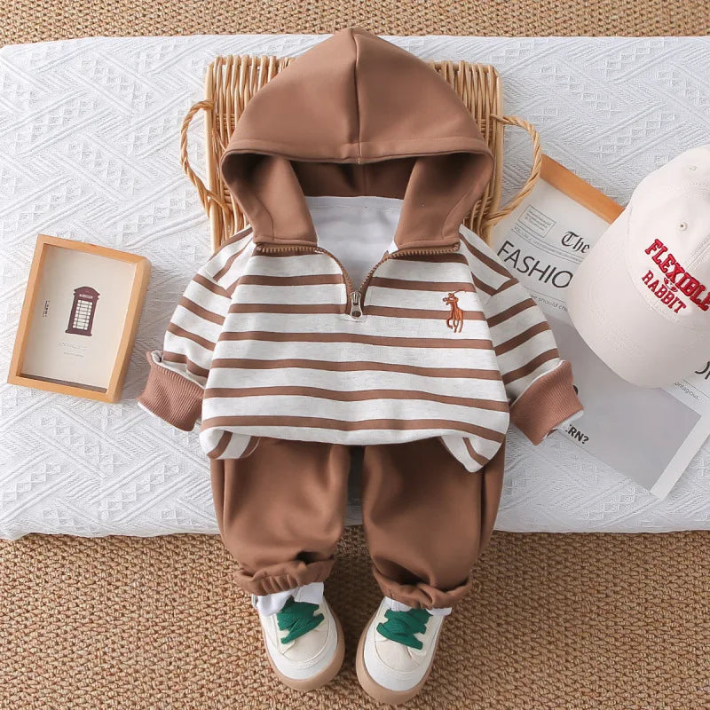 أولاد' ربيع وخريف hoodie طقم موضة 2025 جديد baby clothes baby children's ربيع وخريف striped أكمام طويلة طقم قطعتين