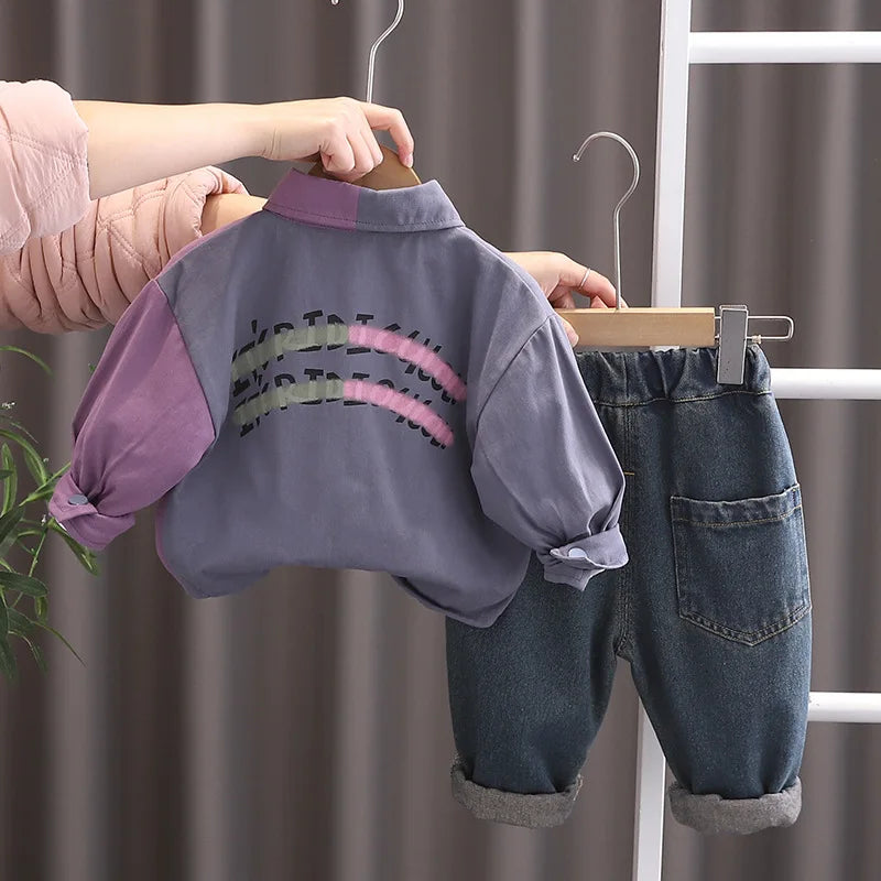 أولاد' ربيع وخريف طقم جديد children's color blocked shirt coat t-shirt pants 3-piece طقم
