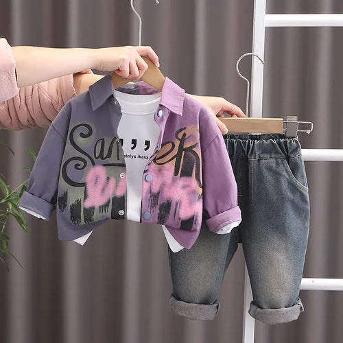 أولاد' ربيع وخريف طقم جديد children's color blocked shirt coat t-shirt pants 3-piece طقم