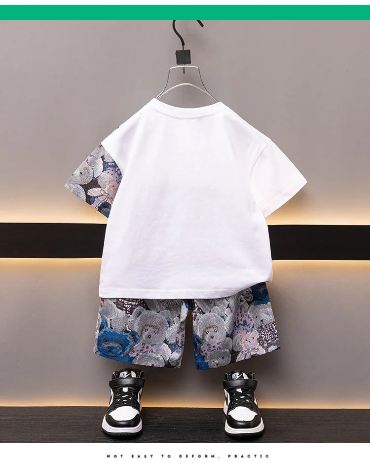 أولاد صيف suits children صيف clothes جديد baby ولد cool handsome clothes قصير-sleeved two-piece بدلة