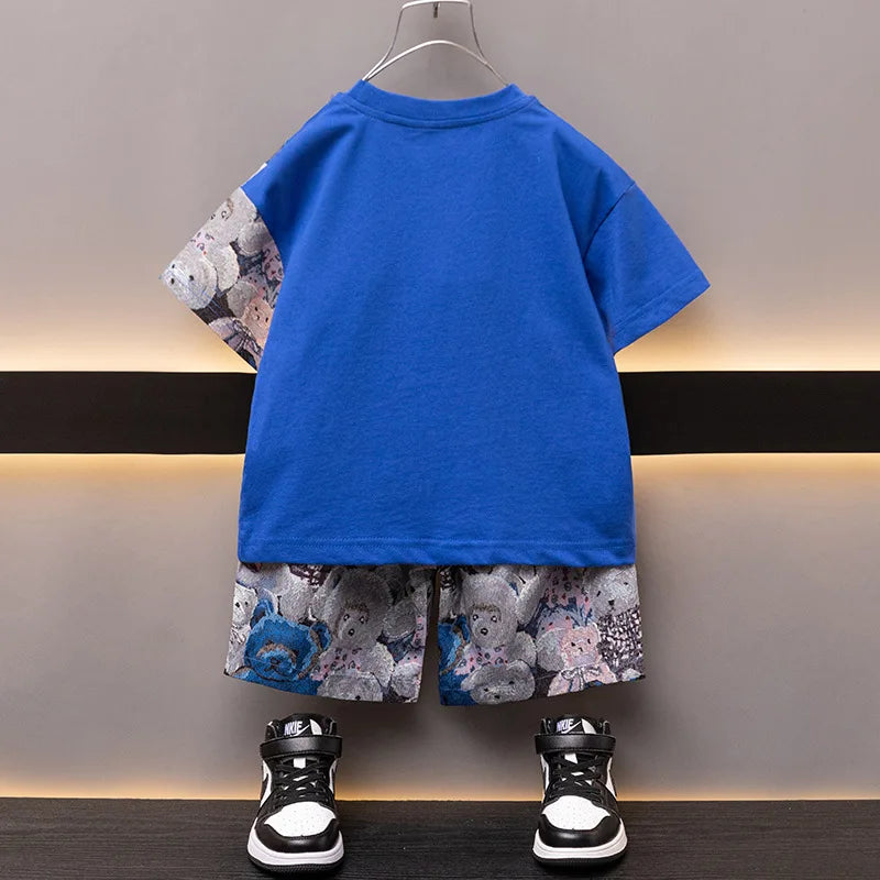 أولاد صيف suits children صيف clothes جديد baby ولد cool handsome clothes قصير-sleeved two-piece بدلة