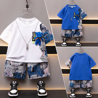 أولاد صيف suits children صيف clothes جديد baby ولد cool handsome clothes قصير-sleeved two-piece بدلة