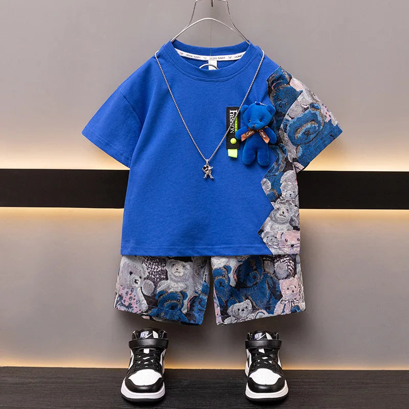 أولاد صيف suits children صيف clothes جديد baby ولد cool handsome clothes قصير-sleeved two-piece بدلة