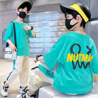 أولاد' صيف two-piece sports and leisure pants خفيف and handsome جديد ستايل breathable cotton with print كاجوال أطفال clothes